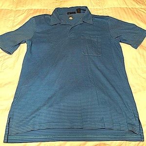 Patrick Gibbons Handmade Blue Stripe Short Sleeve Golf Polo Size Large